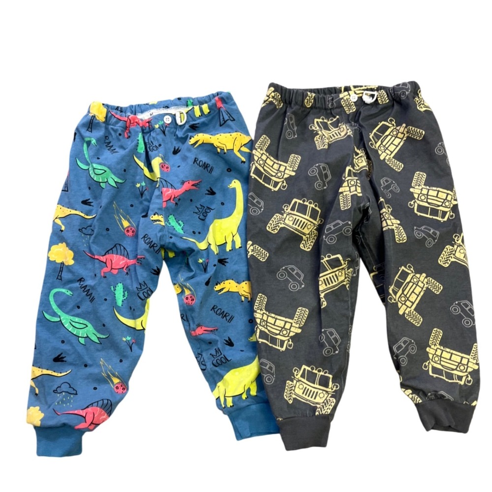 Kids Waterproof Pajama Pants 2 Bundle Dinosaur Truck Print Blue Gray Size 4‎